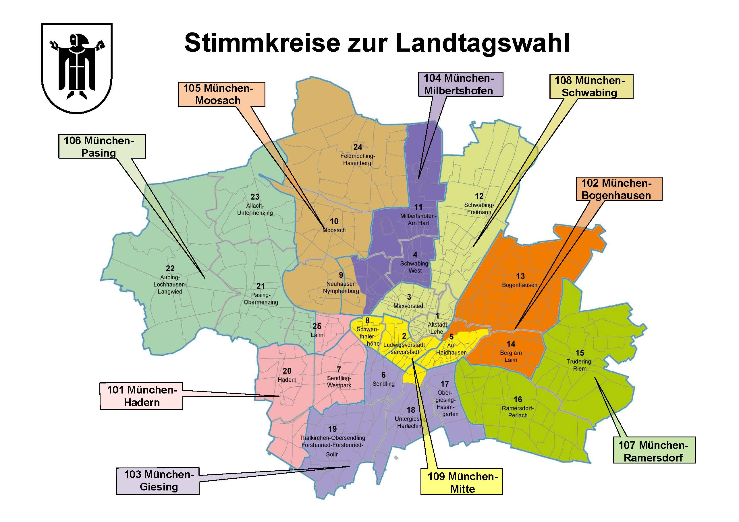 Stimmkreiskarte in der Landeshauptstadt München