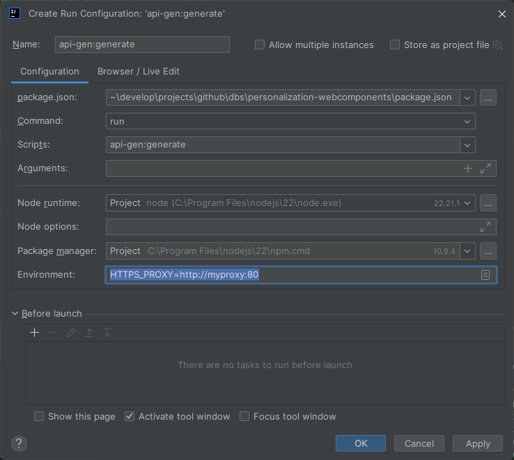 RunConfig in IDE bearbeiten