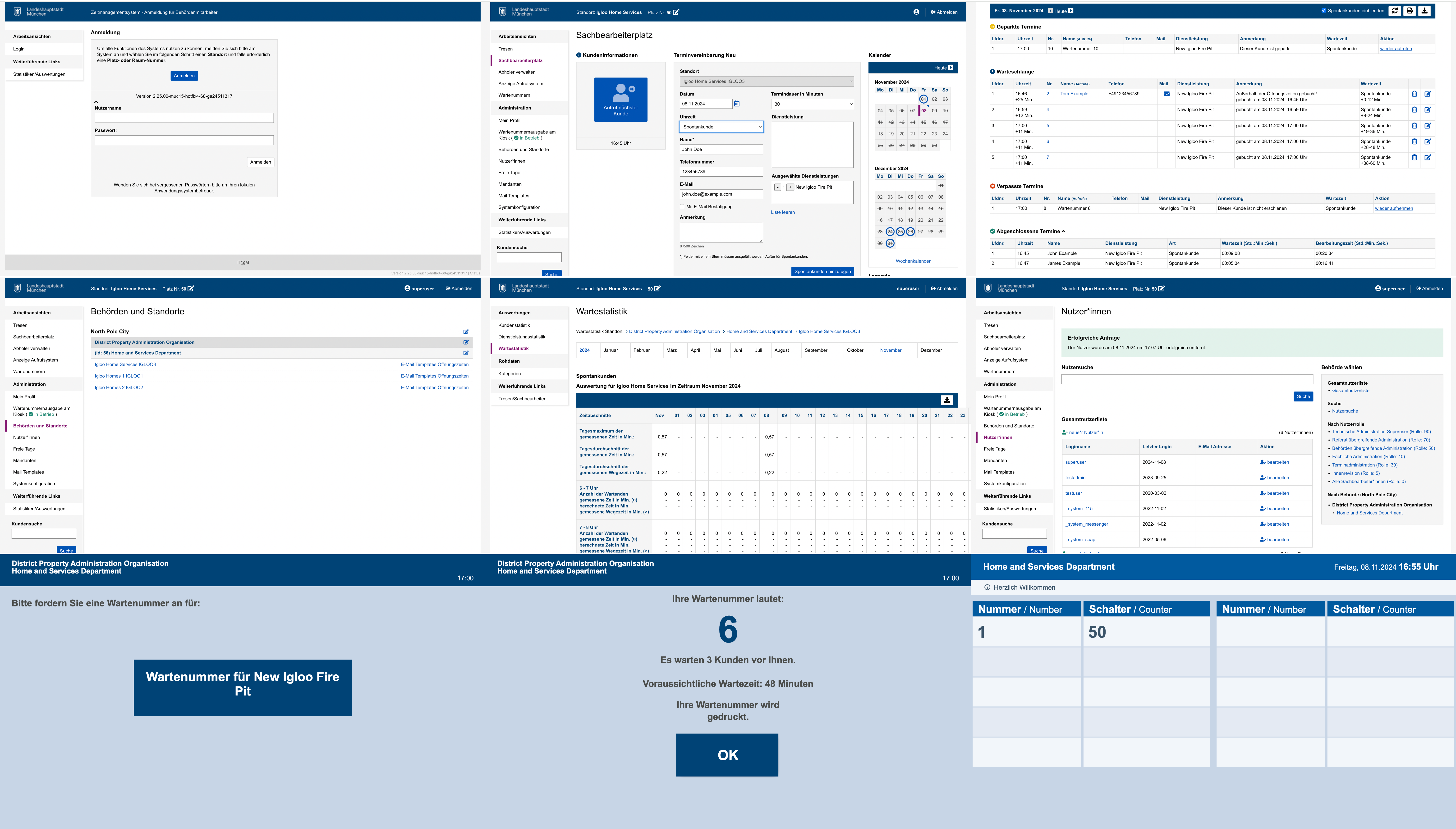 Screenshot of zmsadmin zmsstatistic zmscalldisplay and zmsticketprinter