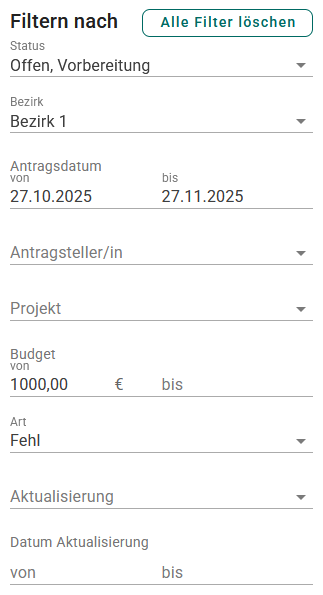 Filtering of the application list