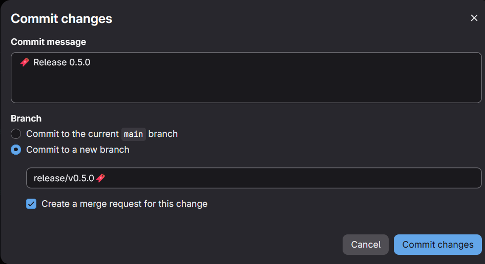 example of commit changes view